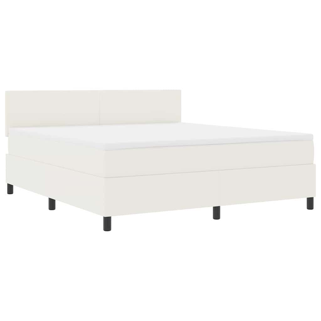 Boxspring Bed En Wit 203 X 180 X 88 Cm Katoenen Stof 180 x 200 cm Crème Laag hoofdbord