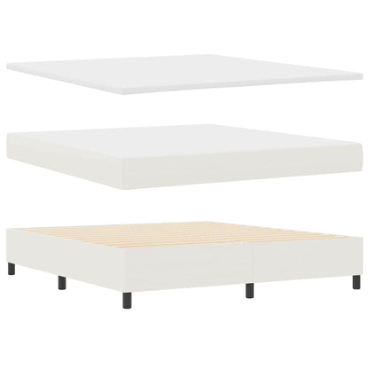 Boxspring Bed En Wit 203 X 180 X 88 Cm Katoenen Stof 180 x 200 cm Crème Laag hoofdbord