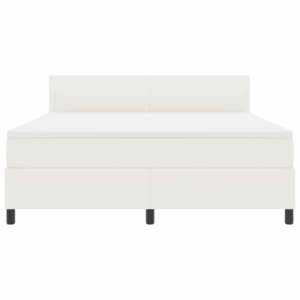 Boxspring Bed En Wit 203 X 180 X 88 Cm Katoenen Stof 180 x 200 cm Crème Laag hoofdbord