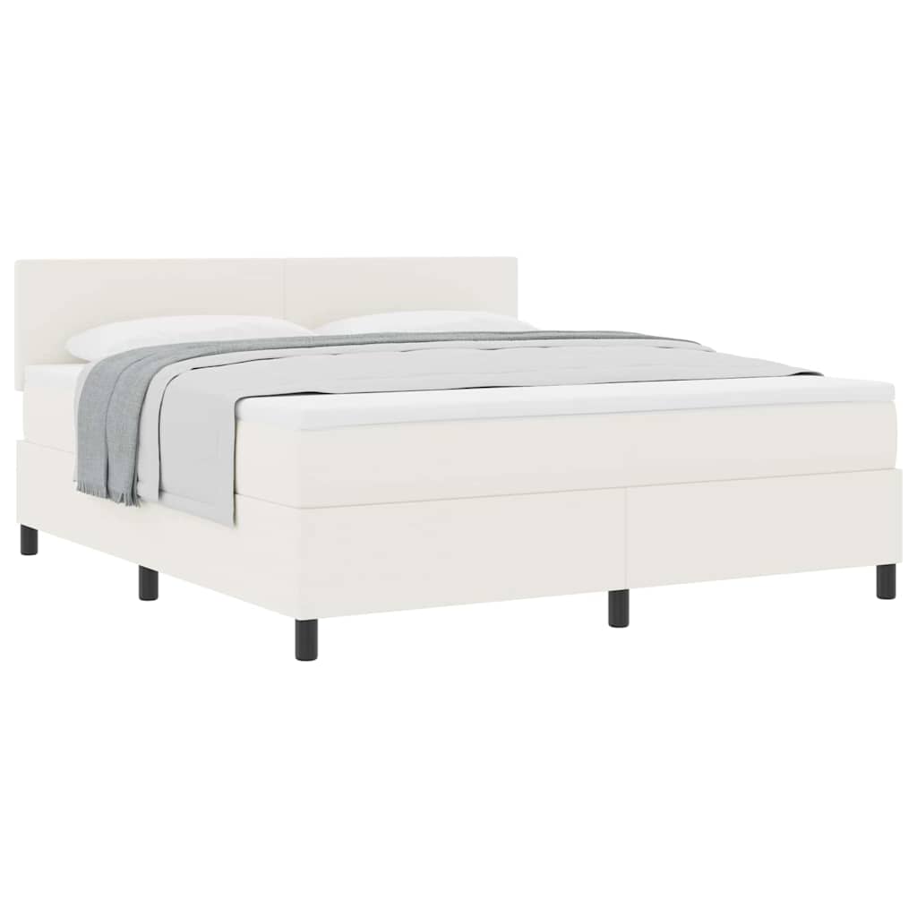 Boxspring Bed En Wit 203 X 180 X 88 Cm Katoenen Stof 180 x 200 cm Crème Laag hoofdbord
