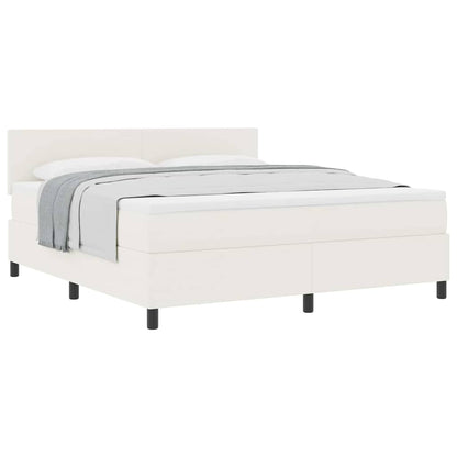 Boxspring Bed En Wit 203 X 180 X 88 Cm Katoenen Stof 180 x 200 cm Crème Laag hoofdbord