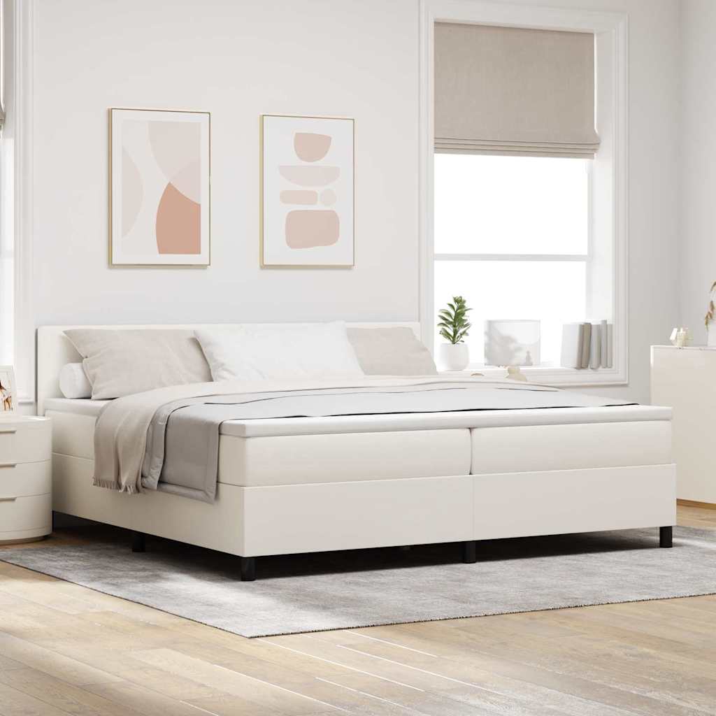 Boxspring Bed En Wit 203 X 200 X 88 Cm Katoenen Stof 200 x 200 cm Crème Laag hoofdbord