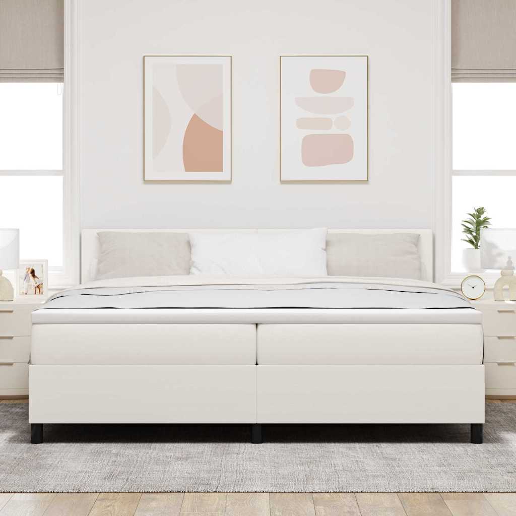 Boxspring Bed En Wit 203 X 200 X 88 Cm Katoenen Stof 200 x 200 cm Crème Laag hoofdbord