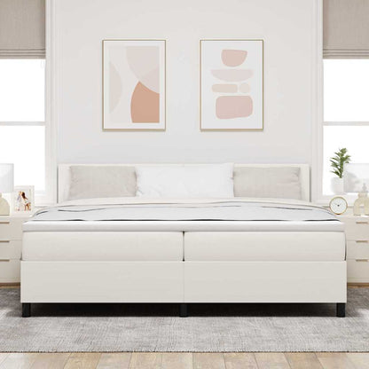Boxspring Bed En Wit 203 X 200 X 88 Cm Katoenen Stof 200 x 200 cm Crème Laag hoofdbord