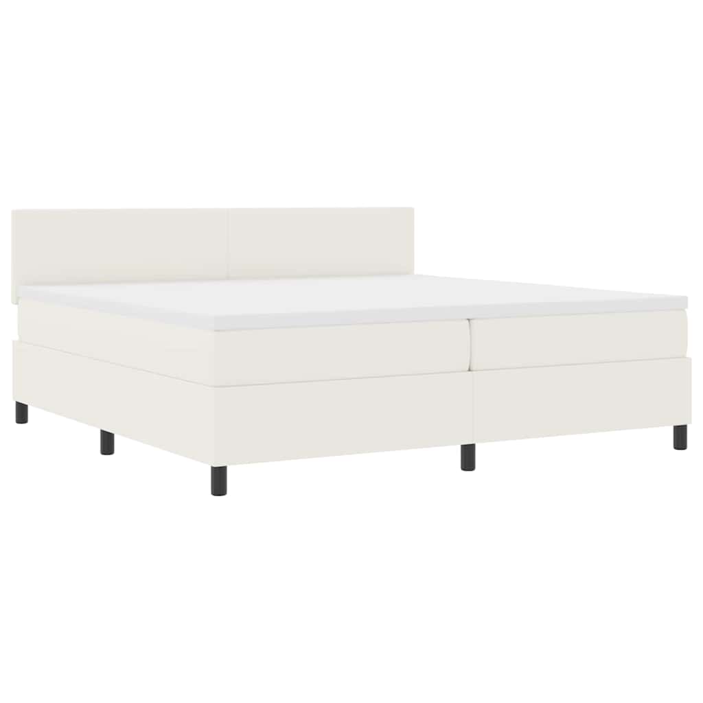 Boxspring Bed En Wit 203 X 200 X 88 Cm Katoenen Stof 200 x 200 cm Crème Laag hoofdbord