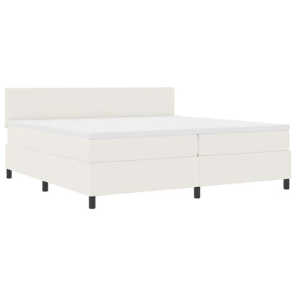 Boxspring Bed En Wit 203 X 200 X 88 Cm Katoenen Stof 200 x 200 cm Crème Laag hoofdbord