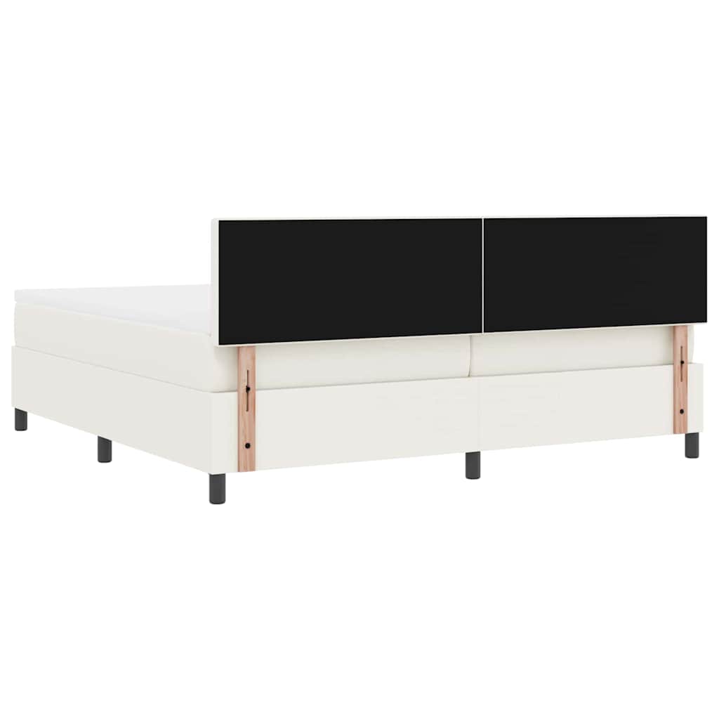 Boxspring Bed En Wit 203 X 200 X 88 Cm Katoenen Stof 200 x 200 cm Crème Laag hoofdbord