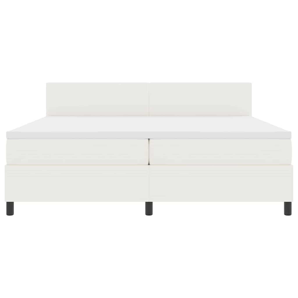 Boxspring Bed En Wit 203 X 200 X 88 Cm Katoenen Stof 200 x 200 cm Crème Laag hoofdbord
