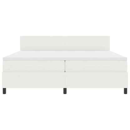 Boxspring Bed En Wit 203 X 200 X 88 Cm Katoenen Stof 200 x 200 cm Crème Laag hoofdbord
