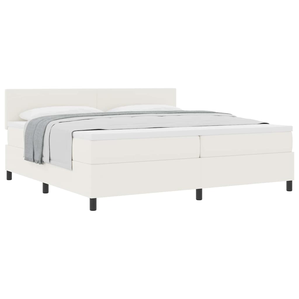 Boxspring Bed En Wit 203 X 200 X 88 Cm Katoenen Stof 200 x 200 cm Crème Laag hoofdbord