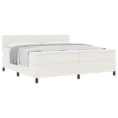 Boxspring Bed En Wit 203 X 200 X 88 Cm Katoenen Stof 200 x 200 cm Crème Laag hoofdbord