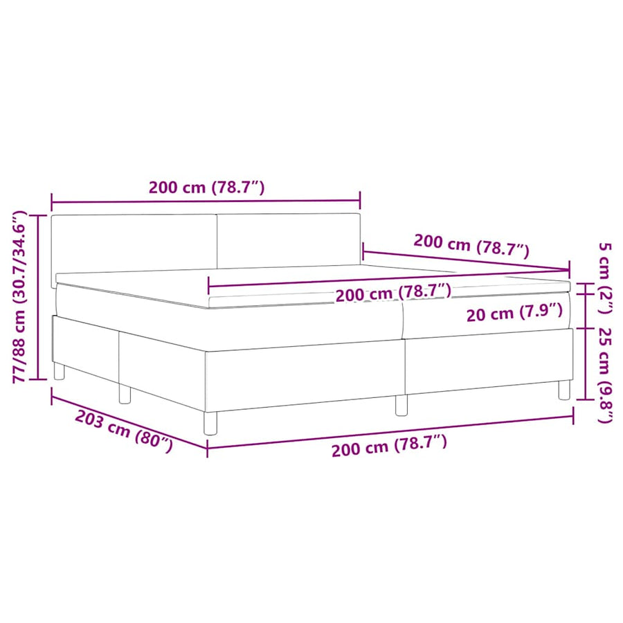 Boxspring Bed En Wit 203 X 200 X 88 Cm Katoenen Stof 200 x 200 cm Crème Laag hoofdbord