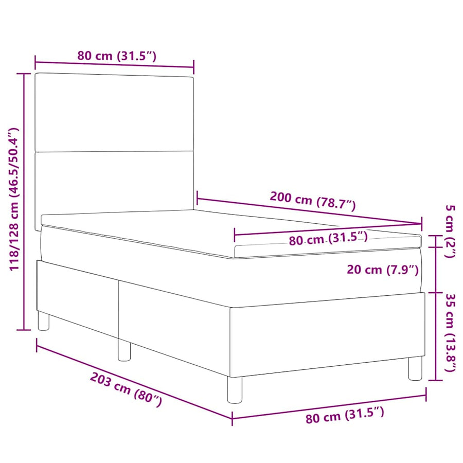 Boxspringbed Crème en Wit 80 x 200 cm Katoen Stof