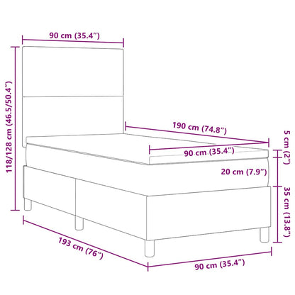 Boxspringbed Lichtgrijs en wit. 90 x 190 cm Katoen Stof