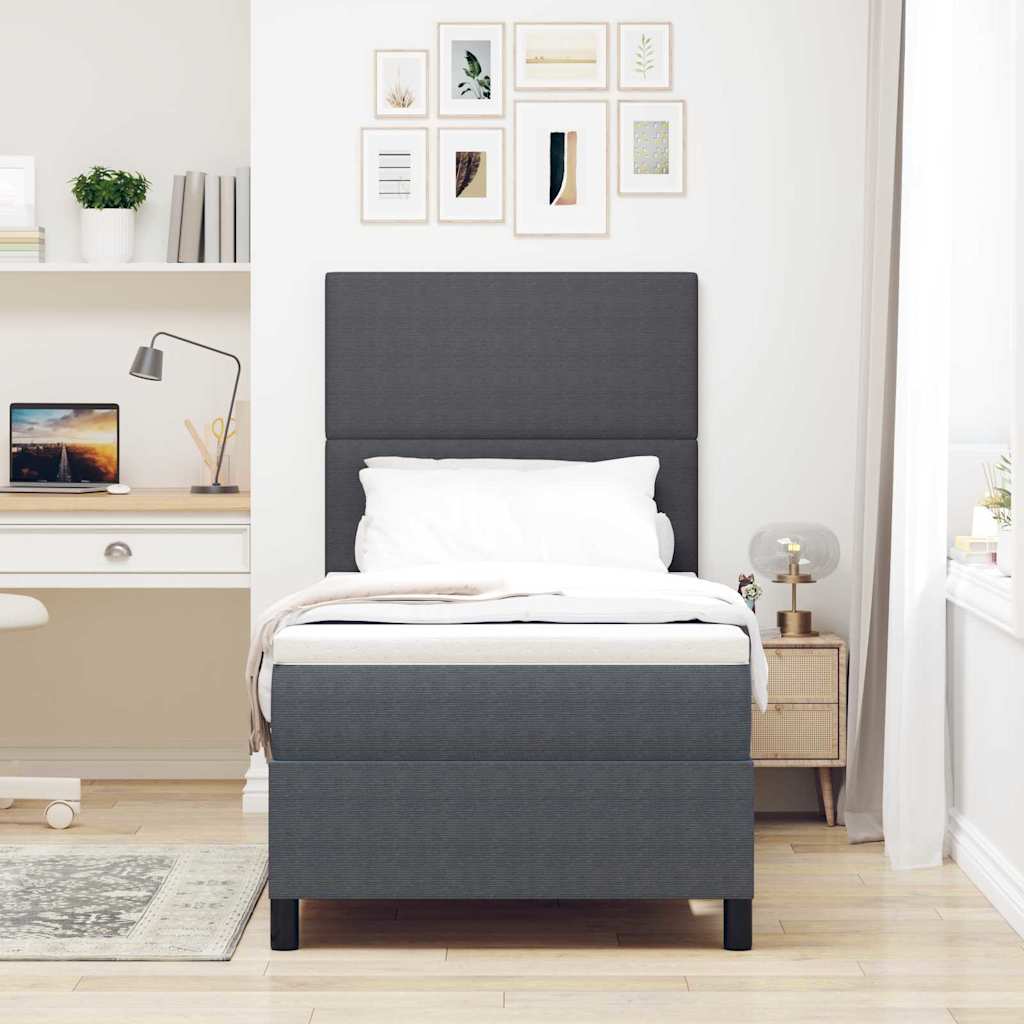 Boxspringbed Donkergrijs en Wit 90 x 190 cm Katoen Stof