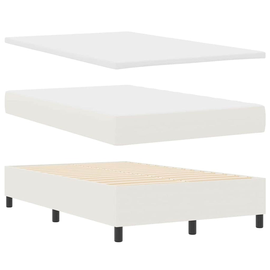Boxspring Bed En Wit 193 X 120 X 128 Cm Katoenen Stof 120 x 190 cm Crème Hoog hoofdeinde