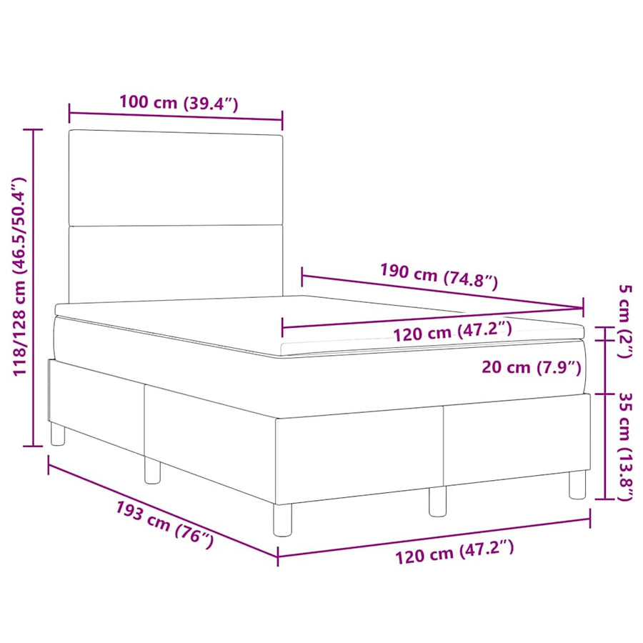 Boxspring Bed En Wit 193 X 120 X 128 Cm Katoenen Stof 120 x 190 cm Crème Hoog hoofdeinde