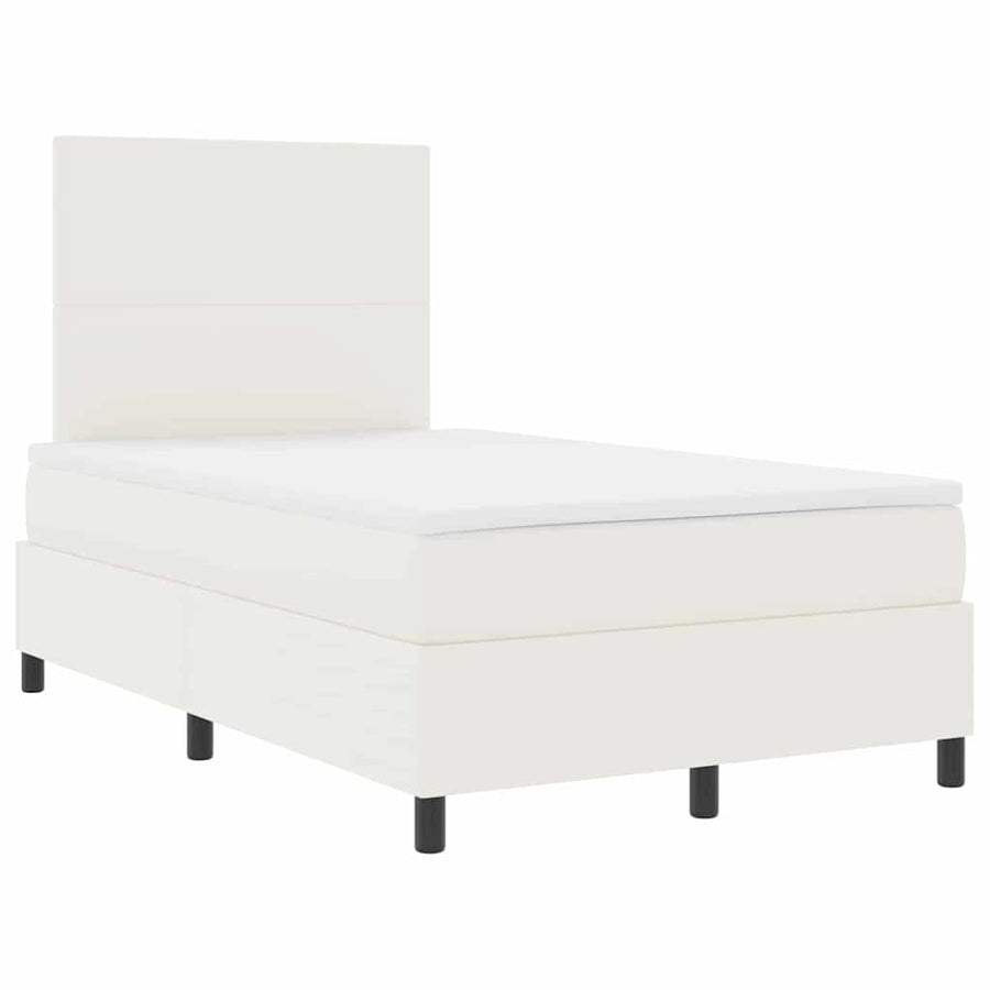 Boxspring Bed En Wit 203 X 120 X 128 Cm Katoenen Stof 120 x 200 cm Crème Hoog hoofdeinde