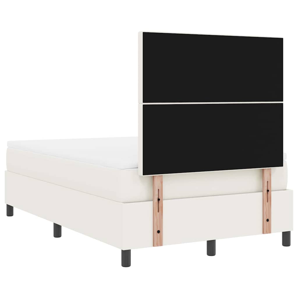Boxspring Bed En Wit 203 X 120 X 128 Cm Katoenen Stof 120 x 200 cm Crème Hoog hoofdeinde