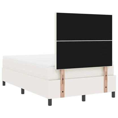 Boxspring Bed En Wit 203 X 120 X 128 Cm Katoenen Stof 120 x 200 cm Crème Hoog hoofdeinde
