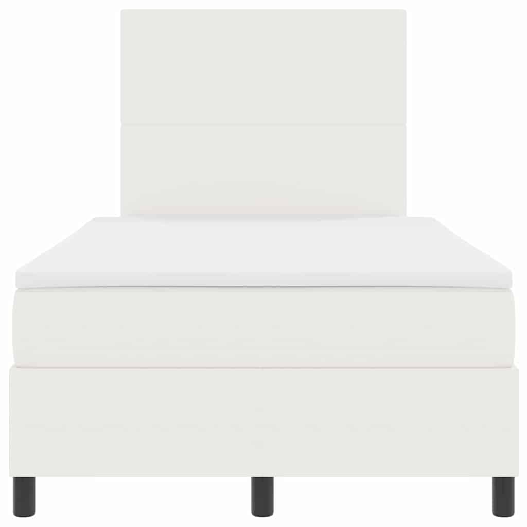 Boxspring Bed En Wit 203 X 120 X 128 Cm Katoenen Stof 120 x 200 cm Crème Hoog hoofdeinde