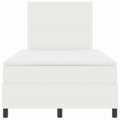 Boxspring Bed En Wit 203 X 120 X 128 Cm Katoenen Stof 120 x 200 cm Crème Hoog hoofdeinde