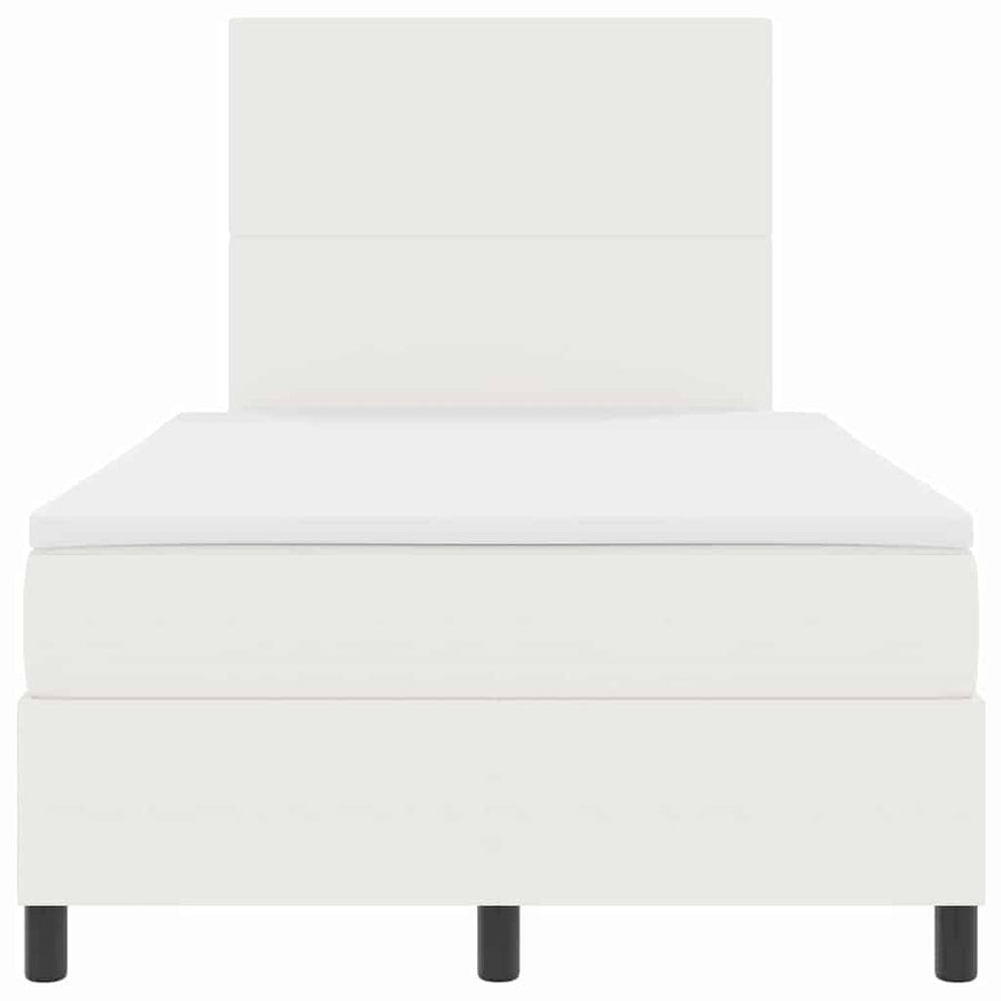 Boxspring Bed En Wit 203 X 120 X 128 Cm Katoenen Stof 120 x 200 cm Crème Hoog hoofdeinde