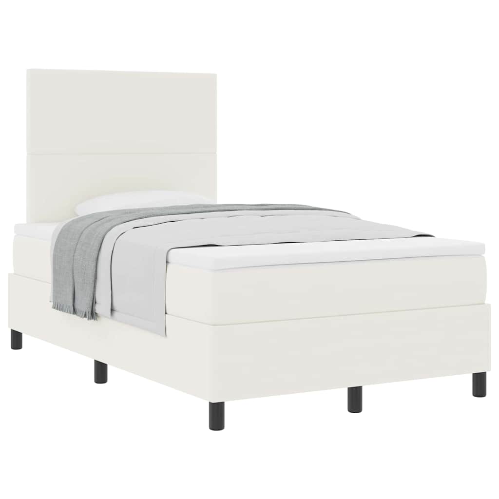 Boxspring Bed En Wit 203 X 120 X 128 Cm Katoenen Stof 120 x 200 cm Crème Hoog hoofdeinde