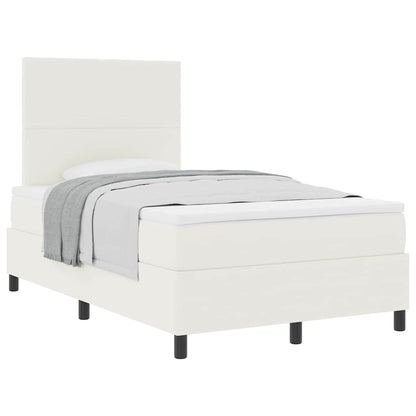 Boxspring Bed En Wit 203 X 120 X 128 Cm Katoenen Stof 120 x 200 cm Crème Hoog hoofdeinde