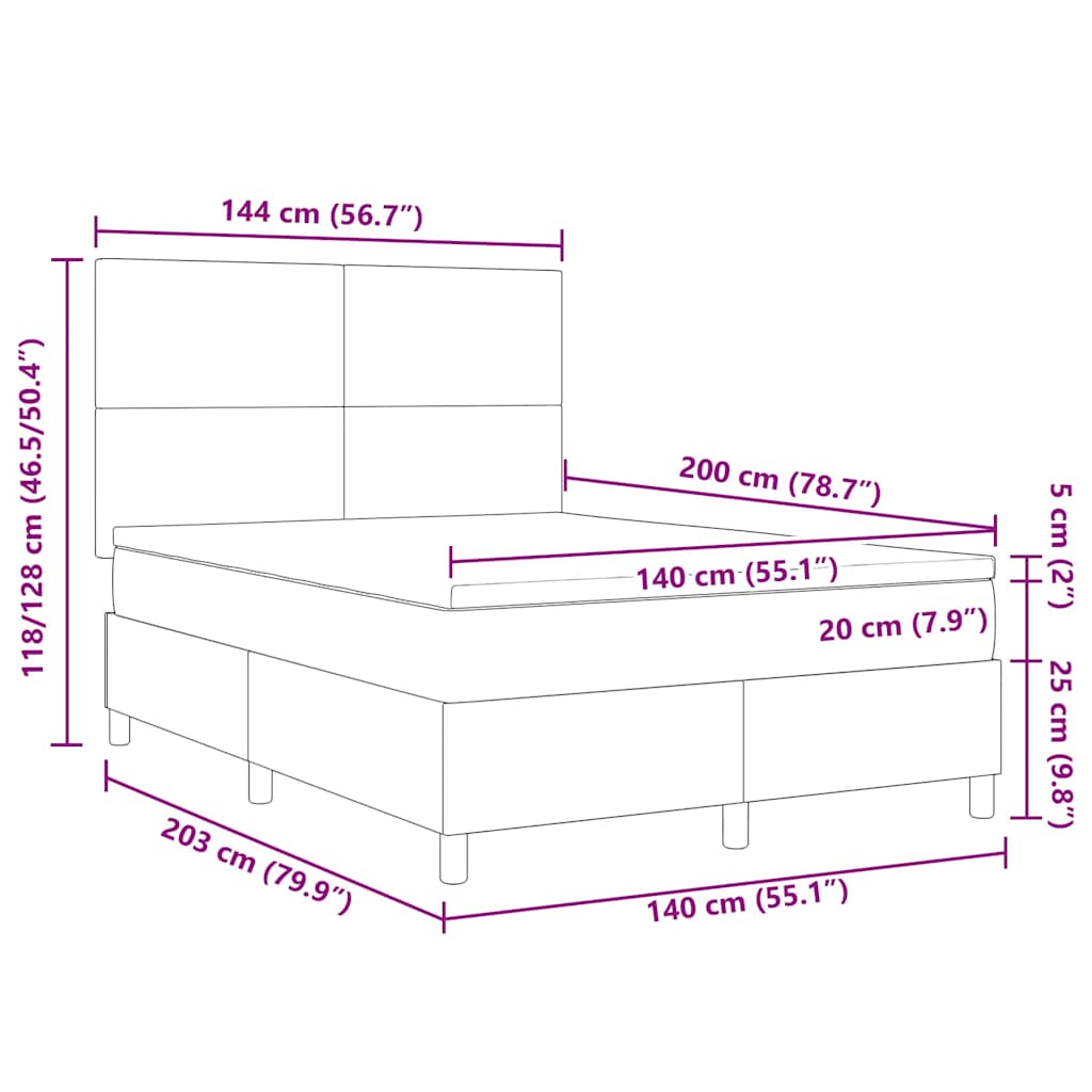 Boxspringbed Donkergrijs en Wit 140 x 200 cm Katoen Stof