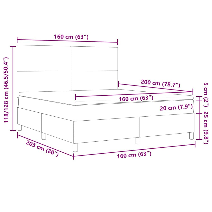 Boxspringbed Lichtgrijs en wit. 160 x 200 cm Katoen Stof