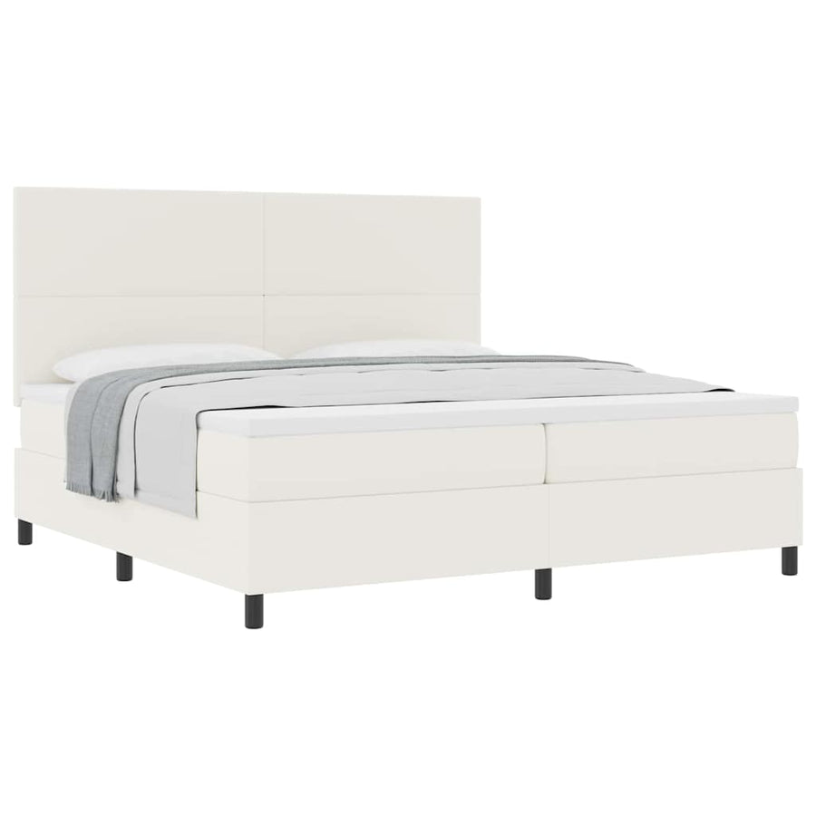 Boxspring Bed En Wit 203 X 200 X 128 Cm Katoenen Stof 200 x 200 cm Crème Hoog hoofdeinde