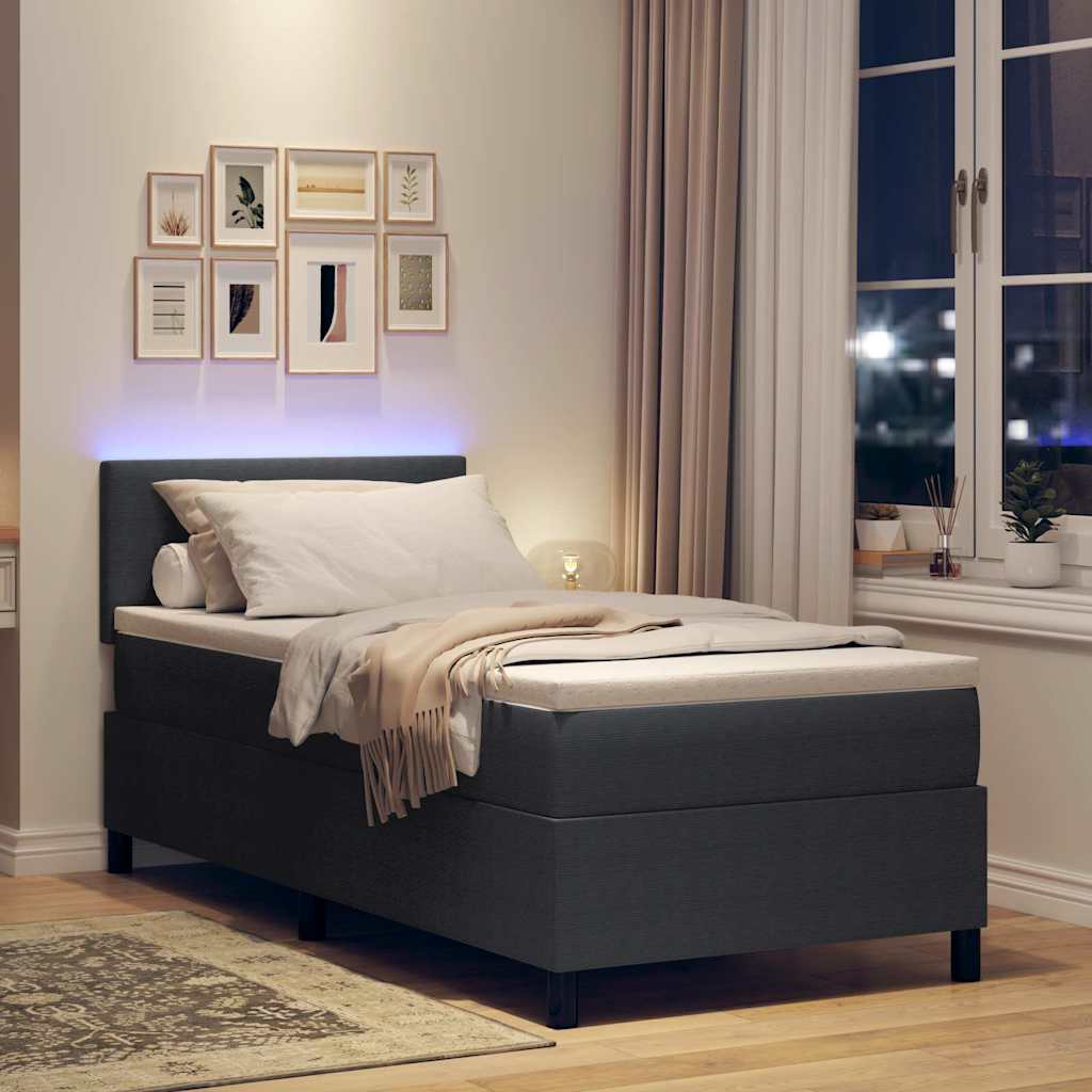 LED Box Spring Bed Donkergrijs en Wit 90 x 190 cm Katoen Stof