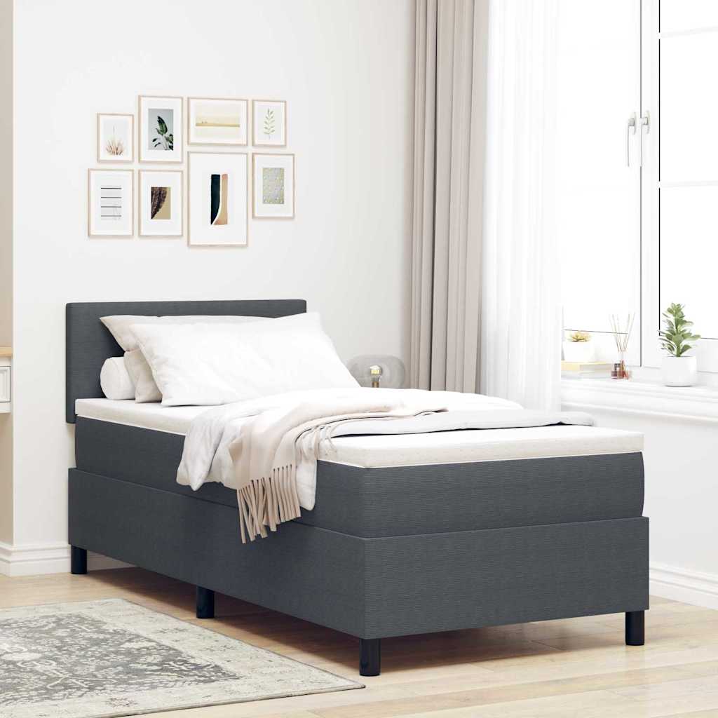 LED Box Spring Bed Donkergrijs en Wit 90 x 190 cm Katoen Stof