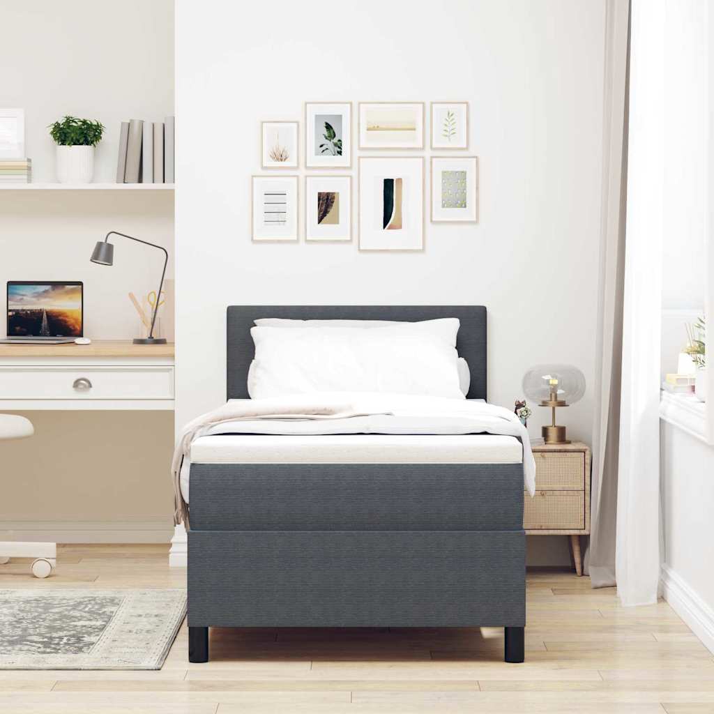 LED Box Spring Bed Donkergrijs en Wit 90 x 190 cm Katoen Stof