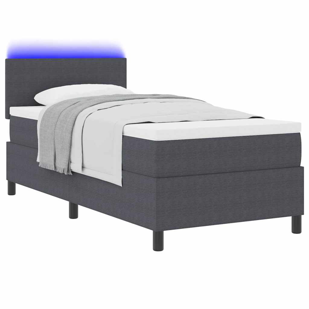 LED Box Spring Bed Donkergrijs en Wit 90 x 190 cm Katoen Stof
