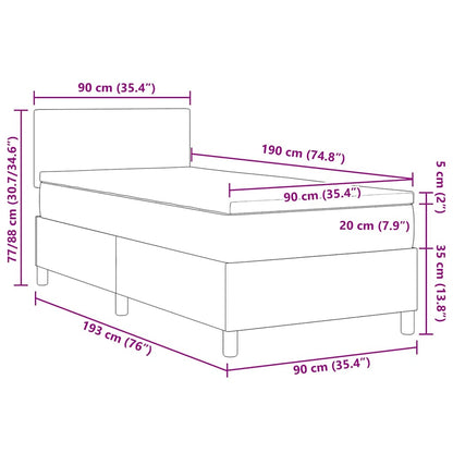 LED Box Spring Bed Donkergrijs en Wit 90 x 190 cm Katoen Stof