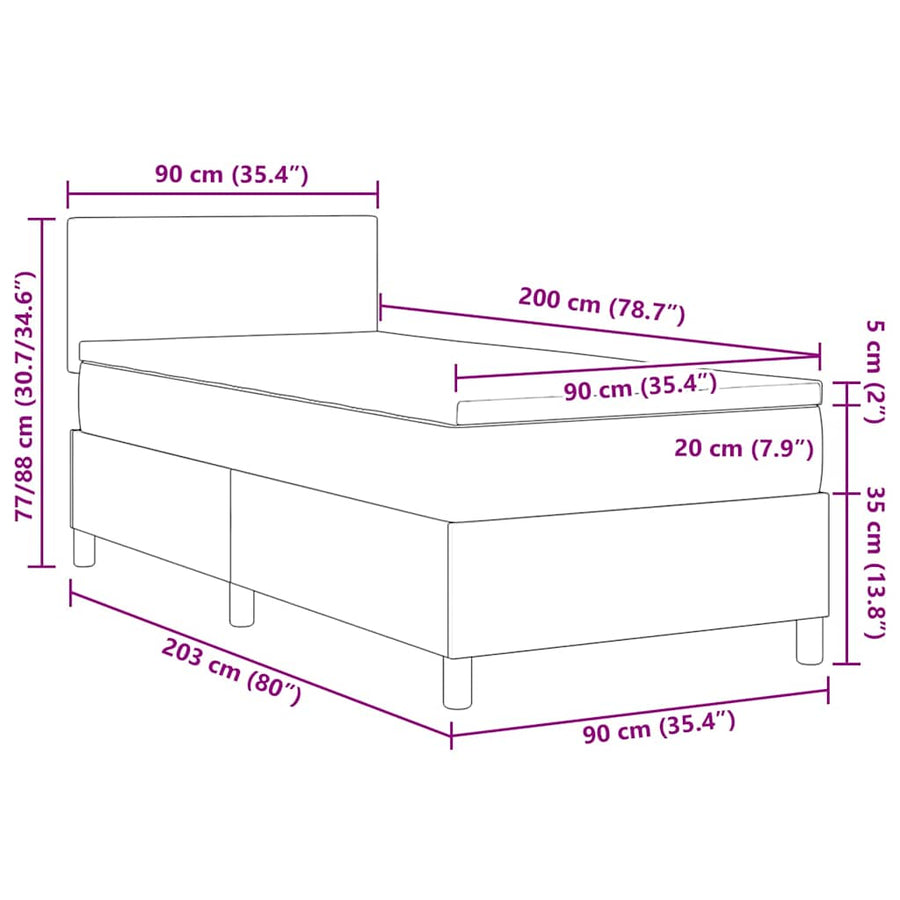Led Box Spring Bed En Wit Katoen Stof 90 x 200 cm