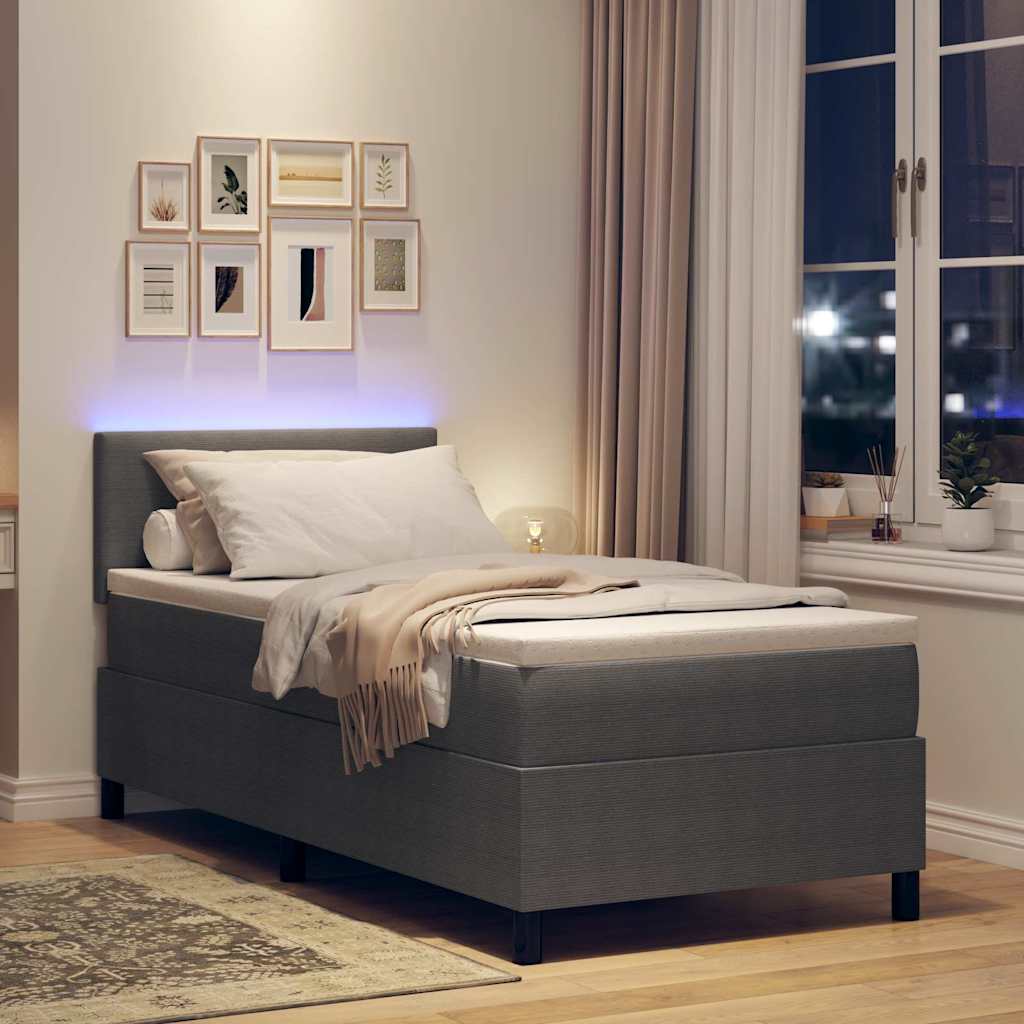 LED Box Spring Bed Lichtgrijs en wit. 100 x 200 cm Katoen Stof