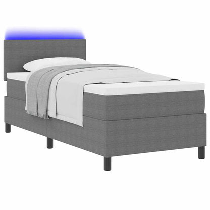 LED Box Spring Bed Lichtgrijs en wit. 100 x 200 cm Katoen Stof