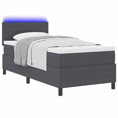 LED Box Spring Bed Donkergrijs en Wit 100 x 200 cm Katoen Stof