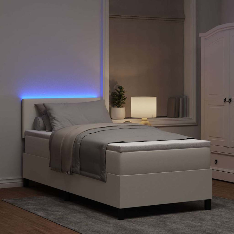 Boxspring bed Crème en Wit 203 x 100 x 88 cm Katoenen stof