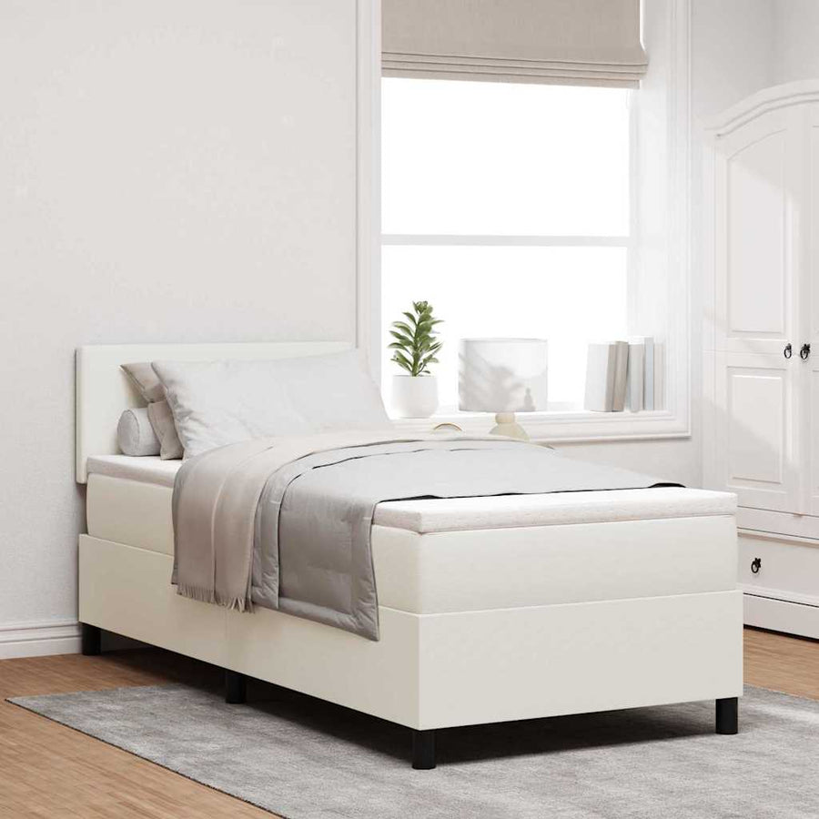 Boxspring bed Crème en Wit 203 x 100 x 88 cm Katoenen stof