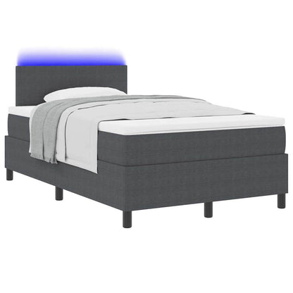 LED Box Spring Bed Donkergrijs en Wit 120 x 190 cm Katoen Stof
