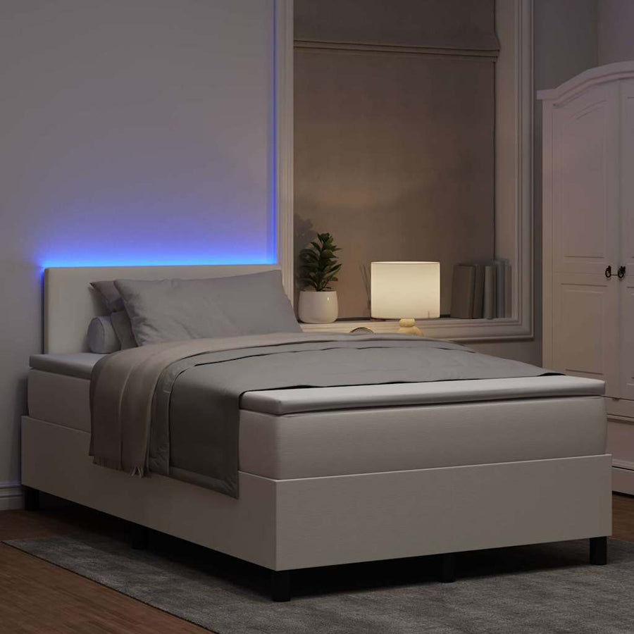 Boxspring Bed En Wit 193 X 120 X 88 Cm Katoenen Stof 120 x 190 cm Crème Laag hoofdbord