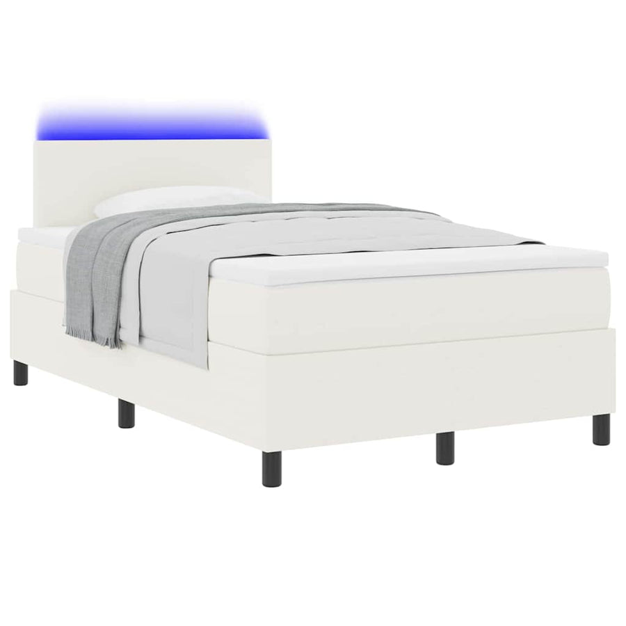 Boxspring Bed En Wit 193 X 120 X 88 Cm Katoenen Stof 120 x 190 cm Crème Laag hoofdbord