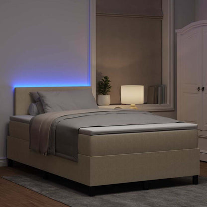 LED Box Spring Bed Lichtgrijs en wit. 120 x 190 cm Katoen Stof
