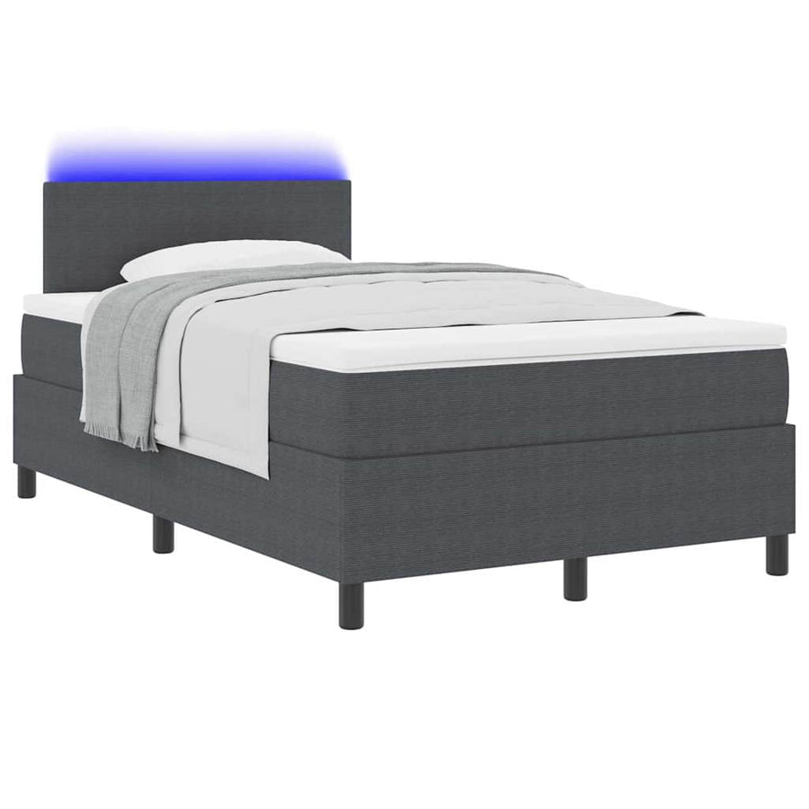 LED Box Spring Bed Donkergrijs en Wit 120 x 200 cm Katoen Stof
