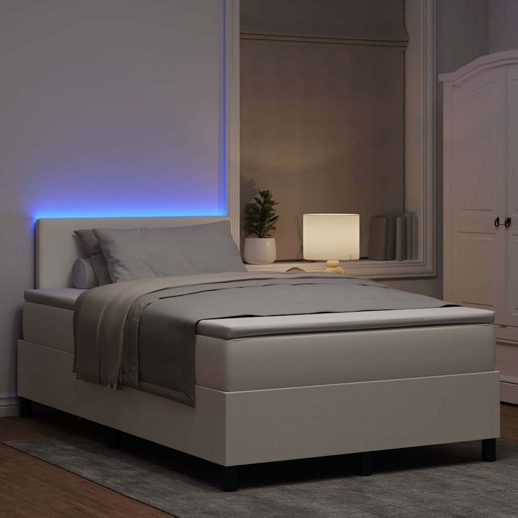 Boxspring Bed En Wit 203 X 120 X 88 Cm Katoenen Stof 120 x 200 cm Crème Laag hoofdbord