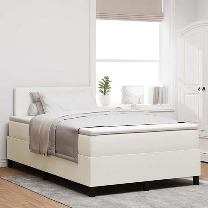 Boxspring Bed En Wit 203 X 120 X 88 Cm Katoenen Stof 120 x 200 cm Crème Laag hoofdbord
